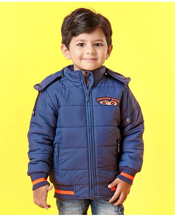 Babyhug Full Sleeves Hooded Padded Jacket - Navy Blue
