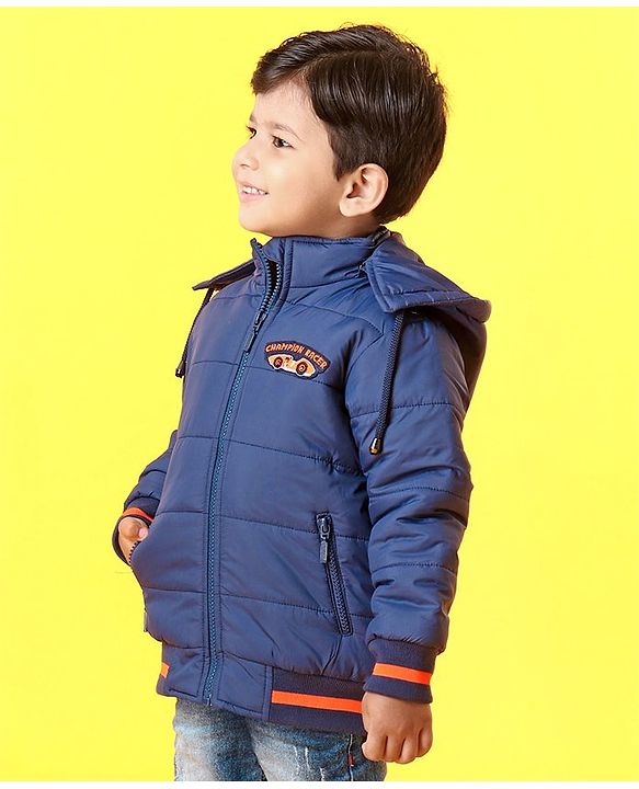 Babyhug Full Sleeves Hooded Padded Jacket - Navy Blue