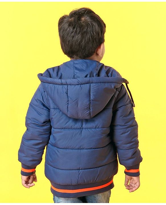 Babyhug Full Sleeves Hooded Padded Jacket - Navy Blue