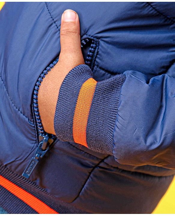 Babyhug Full Sleeves Hooded Padded Jacket - Navy Blue