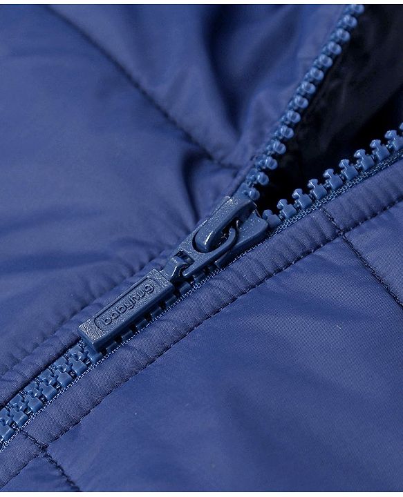 Babyhug Full Sleeves Hooded Padded Jacket - Navy Blue