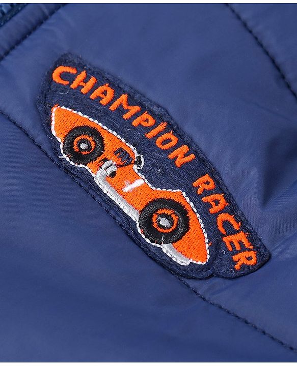Babyhug Full Sleeves Hooded Padded Jacket - Navy Blue
