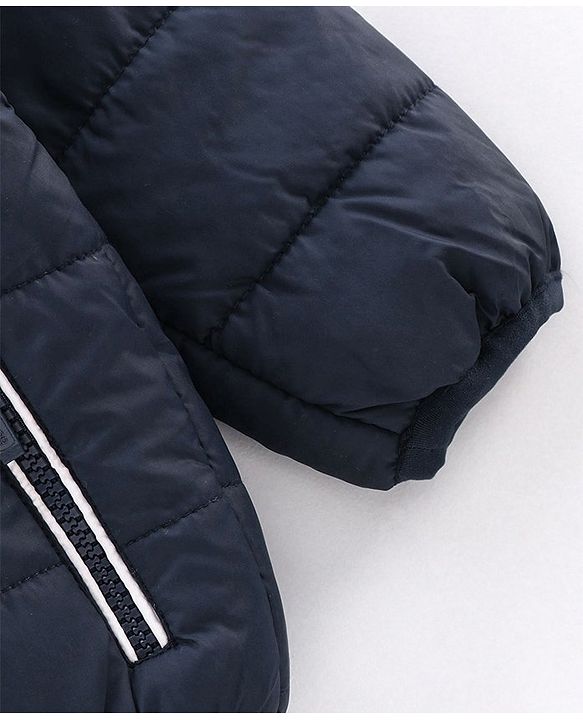 Babyhug Full Sleeves Hooded Padded Jacket Adventure Patch - Red Navy Blue