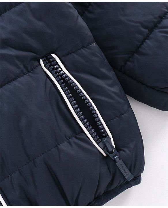 Babyhug Full Sleeves Hooded Padded Jacket Adventure Patch - Red Navy Blue