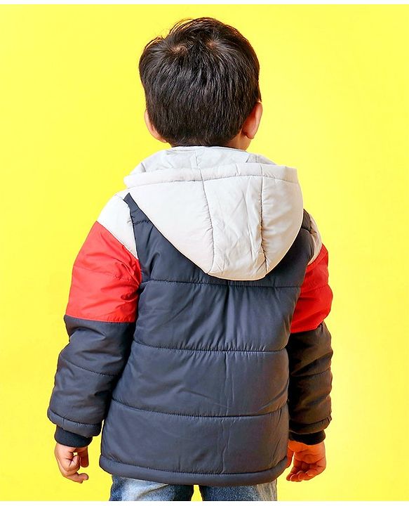 Babyhug Full Sleeves Hooded Padded Jacket - Red Grey