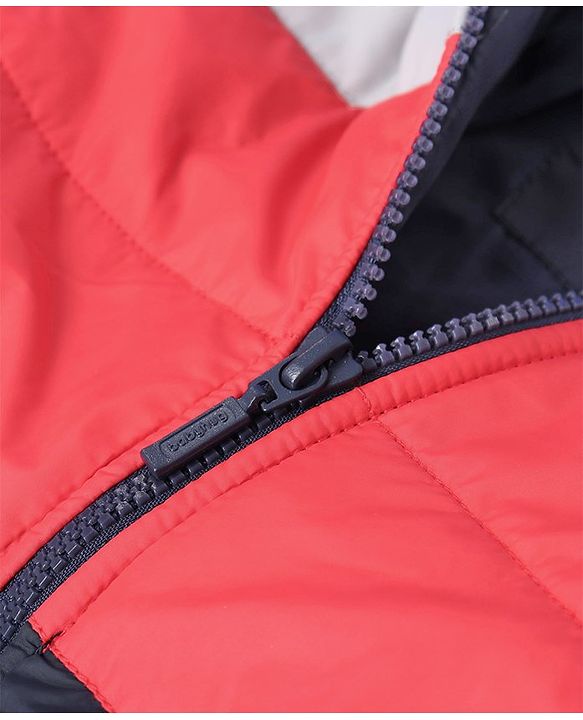 Babyhug Full Sleeves Hooded Padded Jacket - Red Grey