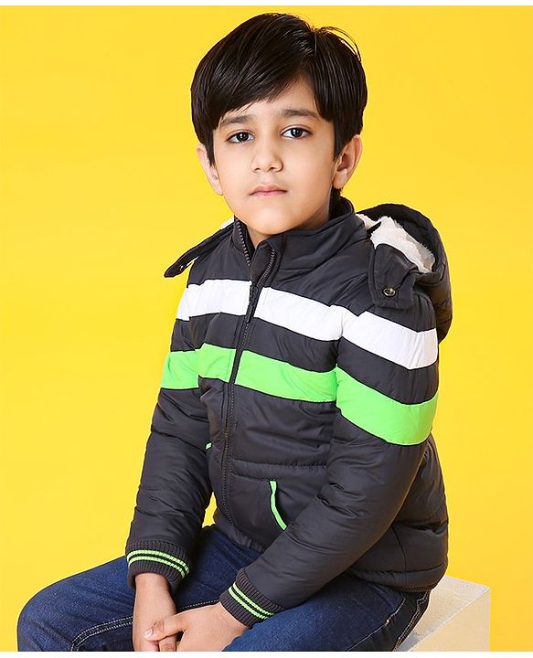 Babyhug Full Sleeves Jacket With Hood - Blue