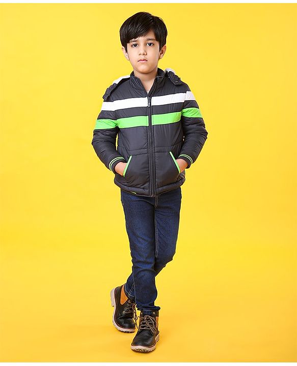 Babyhug Full Sleeves Jacket With Hood - Blue