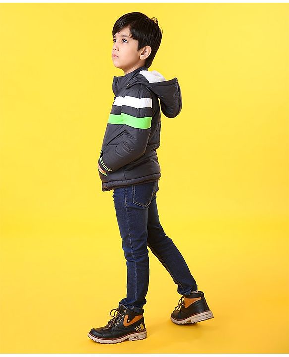 Babyhug Full Sleeves Jacket With Hood - Blue