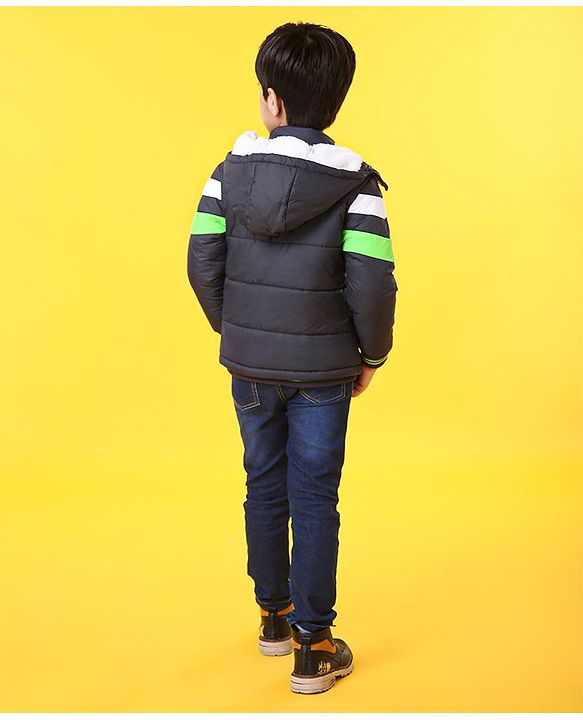 Babyhug Full Sleeves Jacket With Hood - Blue