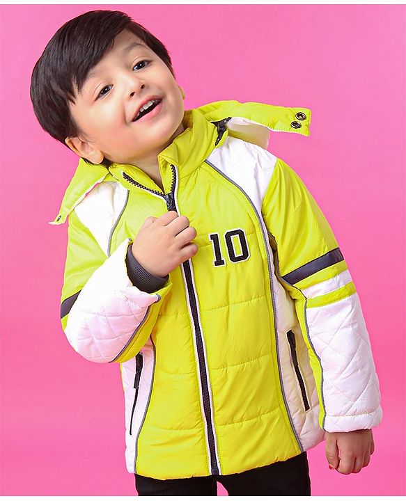 Babyhug Full Sleeves Hooded Padded Jacket Numeric 10 Patch - Green White