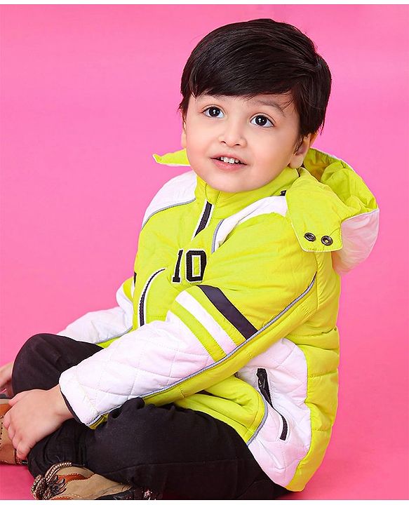 Babyhug Full Sleeves Hooded Padded Jacket Numeric 10 Patch - Green White