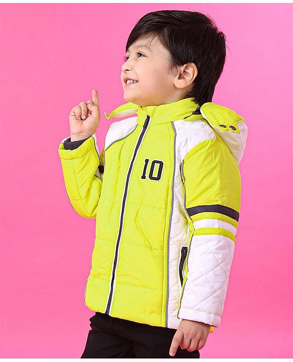 Babyhug Full Sleeves Hooded Padded Jacket Numeric 10 Patch - Green White