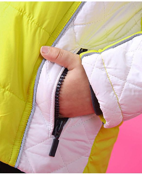 Babyhug Full Sleeves Hooded Padded Jacket Numeric 10 Patch - Green White
