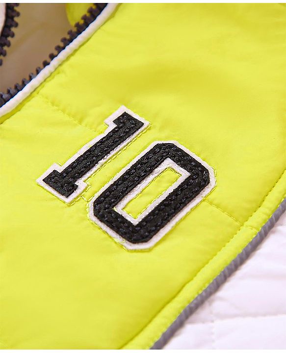 Babyhug Full Sleeves Hooded Padded Jacket Numeric 10 Patch - Green White