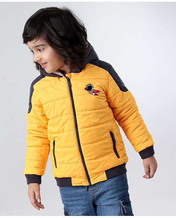 Babyhug Full Sleeves Hooded Jacket Superhero Patch  - Yellow