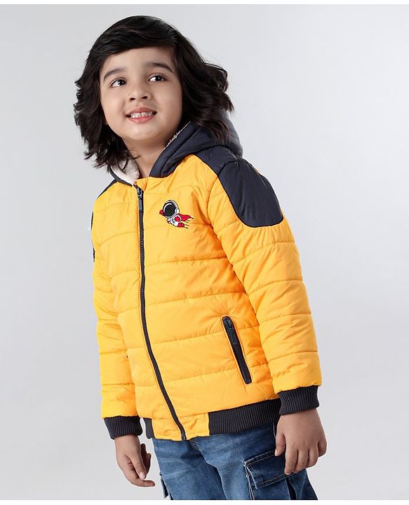 Babyhug Full Sleeves Hooded Jacket Superhero Patch  - Yellow
