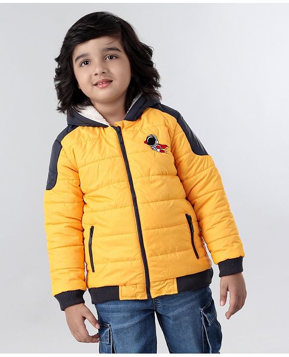 Babyhug Full Sleeves Hooded Jacket Superhero Patch  - Yellow