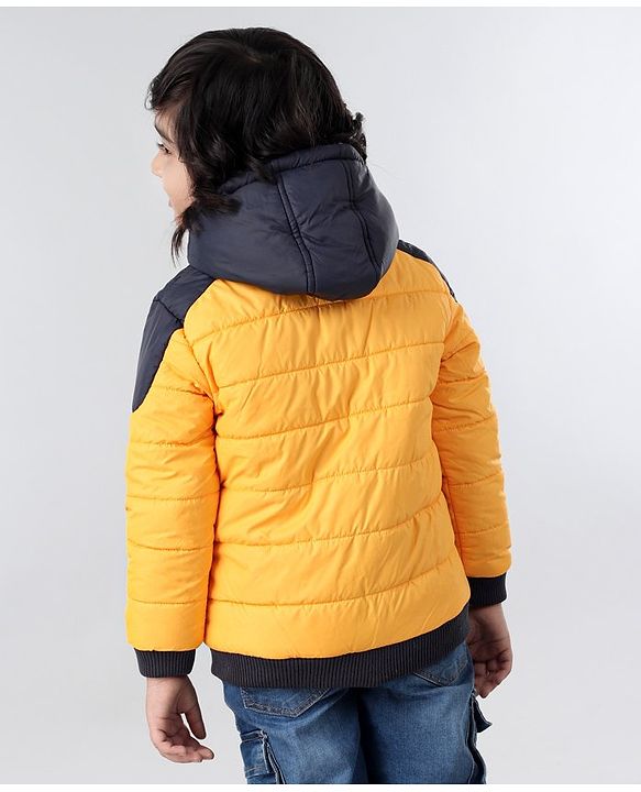 Babyhug Full Sleeves Hooded Jacket Superhero Patch  - Yellow