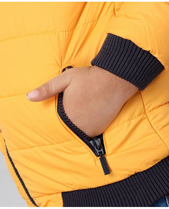 Babyhug Full Sleeves Hooded Jacket Superhero Patch  - Yellow