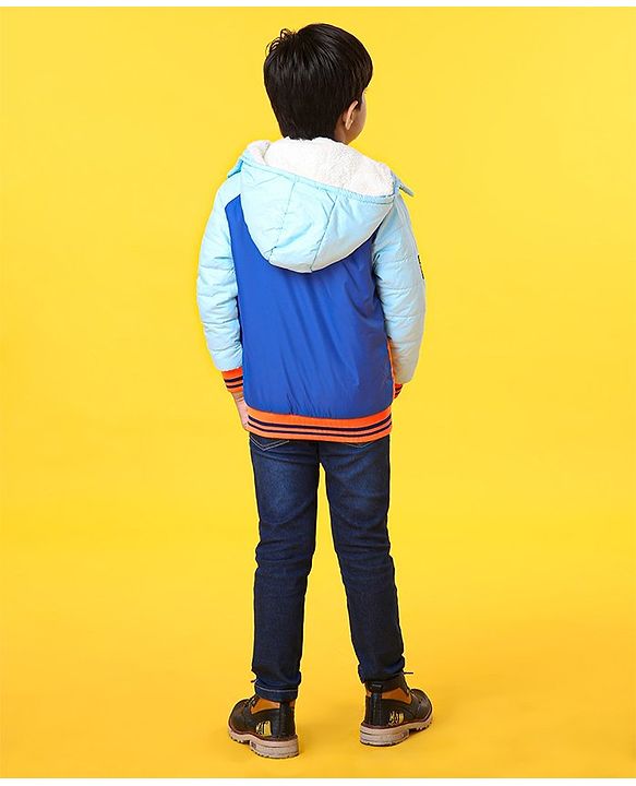 Babyhug Full Sleeves Jacket With Hood - Blue Orange