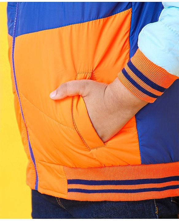 Babyhug Full Sleeves Jacket With Hood - Blue Orange