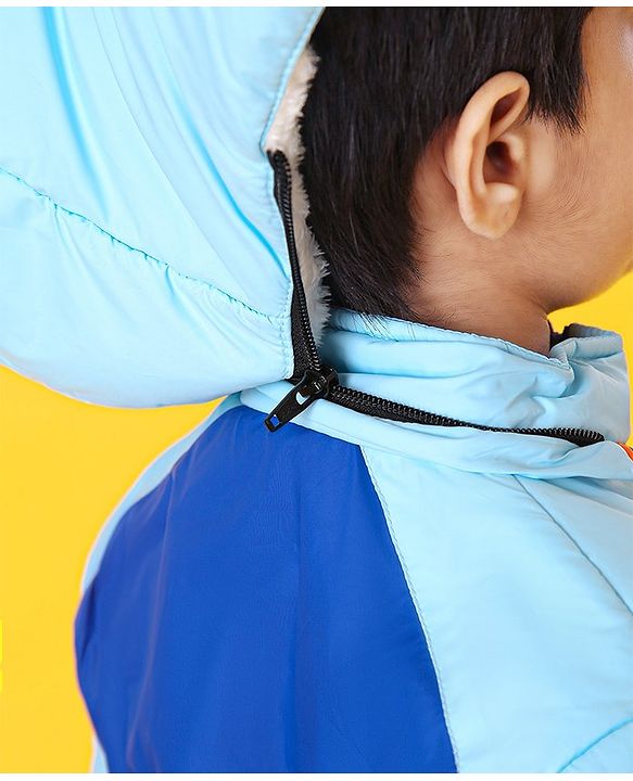 Babyhug Full Sleeves Jacket With Hood - Blue Orange