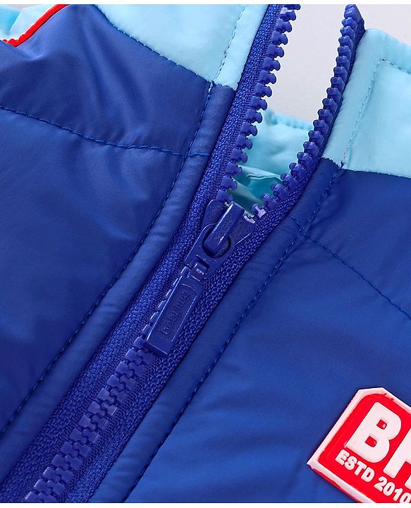 Babyhug Full Sleeves Jacket With Hood - Blue Orange