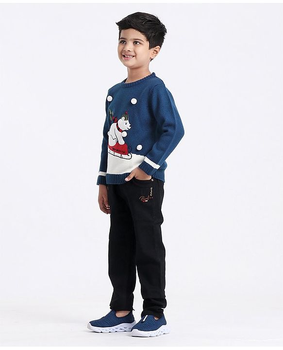 Babyhug Full Sleeves Pullover Sweater Bear Print - Navy
