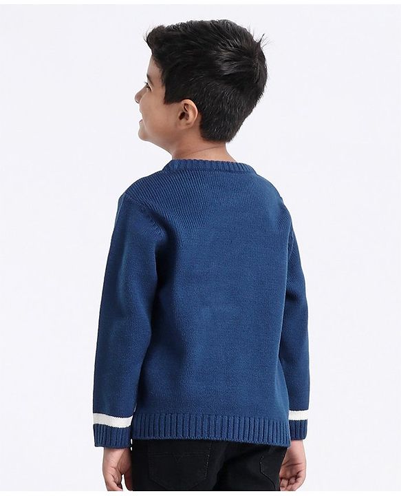Babyhug Full Sleeves Pullover Sweater Bear Print - Navy