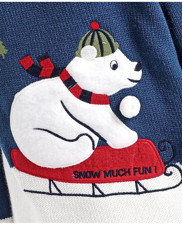 Babyhug Full Sleeves Pullover Sweater Bear Print - Navy