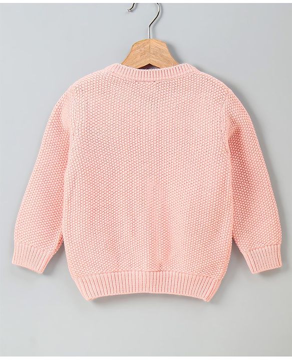 Babyhug Full Sleeves Sweater Floral Embroidery - Peach