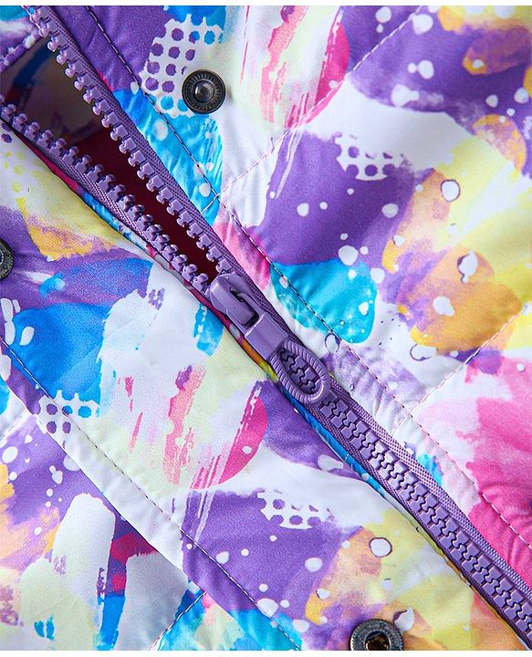 Pine Kids Full Sleeves Polyfill Hooded Jacket Abstract Print - Off White Purple