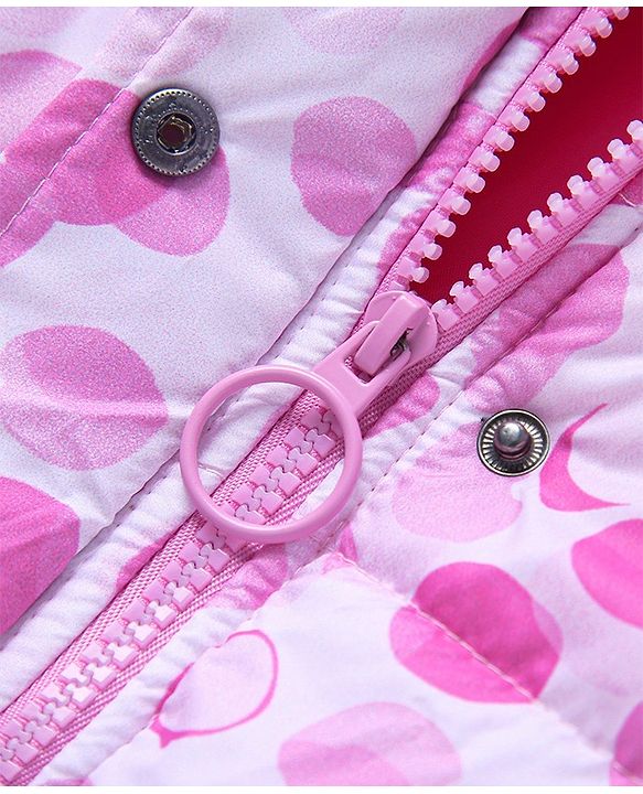 Pine Kids Full Sleeves Polyfill Hooded Jacket Polka Dot Print - Pink