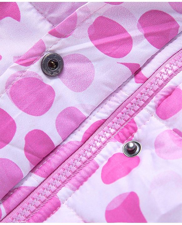 Pine Kids Full Sleeves Polyfill Hooded Jacket Polka Dot Print - Pink