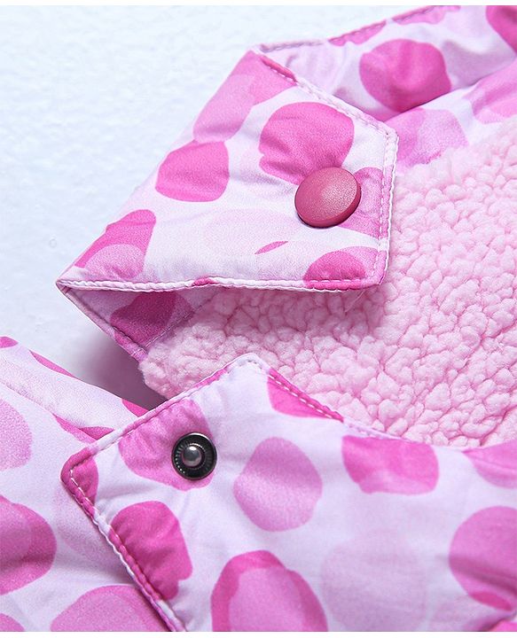 Pine Kids Full Sleeves Polyfill Hooded Jacket Polka Dot Print - Pink