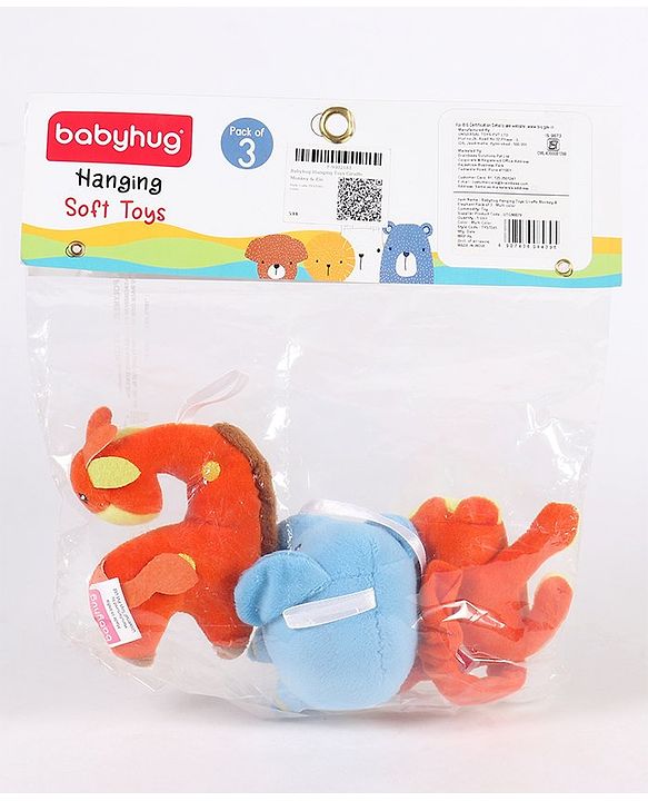 Babyhug Hanging Soft Toys Pack of 3 - Multicolour