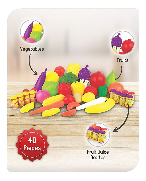 Babyhug Fruits & Vegetable Set of 40 - Multicolour | Realistic Pretend Food Collection | Teaches Healthy Eating Habits & Role-Play | Durable & Child-Safe | BIS Certified