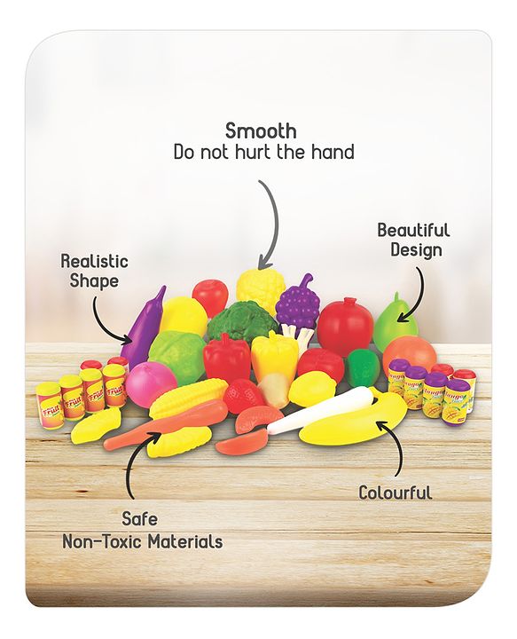 Babyhug Fruits & Vegetable Set of 40 - Multicolour | Realistic Pretend Food Collection | Teaches Healthy Eating Habits & Role-Play | Durable & Child-Safe | BIS Certified