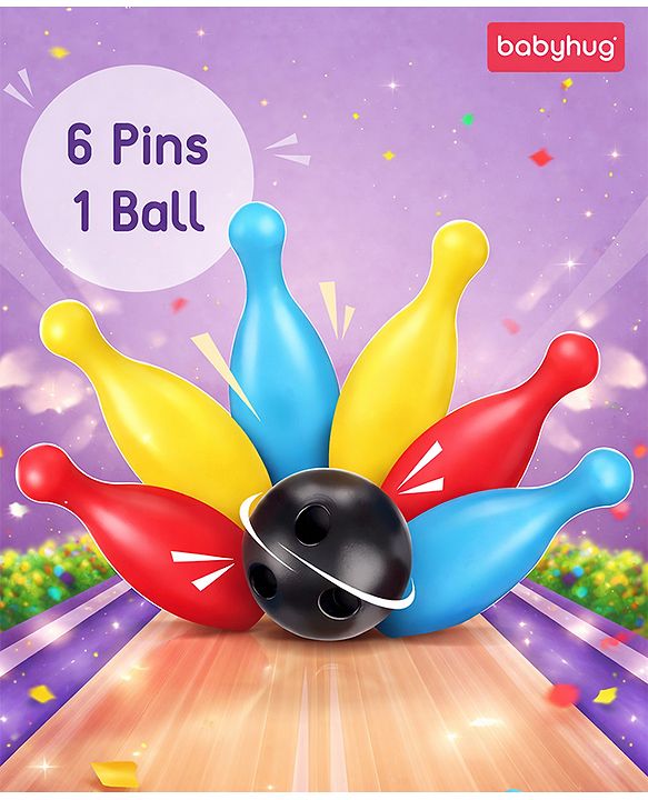 Babyhug Premium Bowling Pin Set with 6 Pins and 2 Balls|Fun Learning of Numbers & Counting| Indoor Outdoor Sports Toy for Kids| Best Gifts for 3 Years+ Kids| BIS Certified
