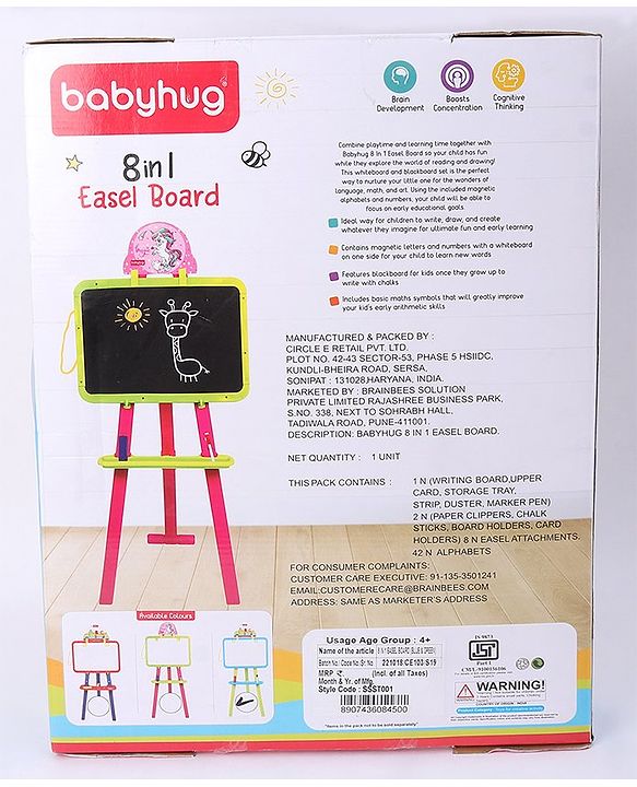 Babyhug 8-in-1 Adjustable Easel Board - Magnetic Whiteboard & Chalkboard with Alpha & Numeric | Hight Adjustable | Educational Toy | Enhances Learning & Creativity | Blue & Green |BIS Certified