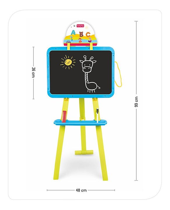Babyhug 8-in-1 Adjustable Easel Board - Magnetic Whiteboard & Chalkboard with Alpha & Numeric | Hight Adjustable | Educational Toy | Enhances Learning & Creativity | Blue & Green |BIS Certified