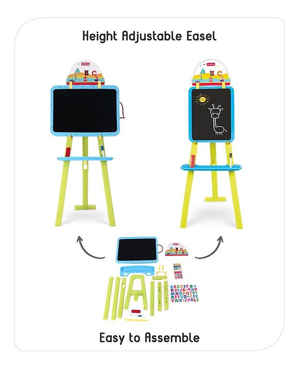 Babyhug 8-in-1 Adjustable Easel Board - Magnetic Whiteboard & Chalkboard with Alpha & Numeric | Hight Adjustable | Educational Toy | Enhances Learning & Creativity | Blue & Green |BIS Certified