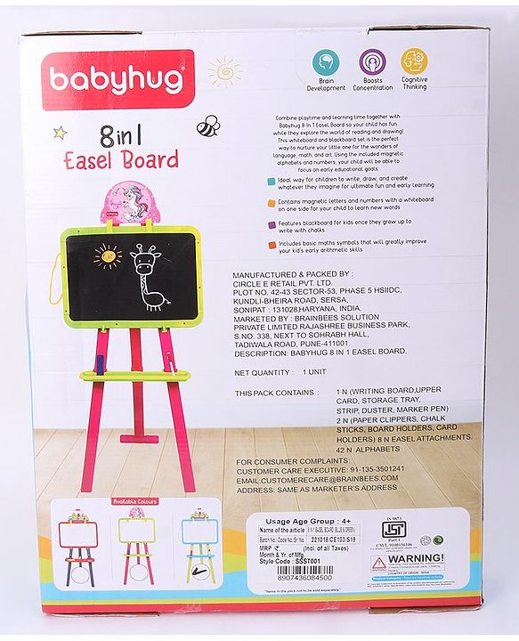Babyhug 8-in-1 Adjustable Easel Board - Magnetic Whiteboard & Chalkboard with Alpha & Numeric | Hight Adjustable | Educational Toy | Enhances Learning & Creativity | Blue & Green |BIS Certified