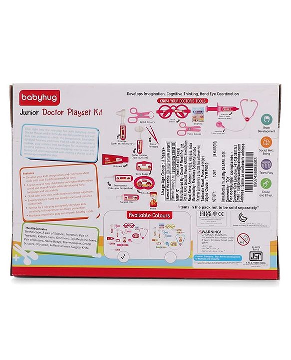 Babyhug Junior Doctor Play Set 15 Pieces - Pink | Pretend Care & Social Play | Inspires Empathy &  Imaginative Role-Play | BIS Certified