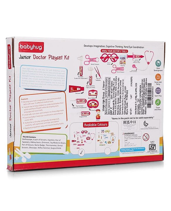 Babyhug Junior Doctor Play Set 15 Pieces - Pink | Pretend Care & Social Play | Inspires Empathy &  Imaginative Role-Play | BIS Certified