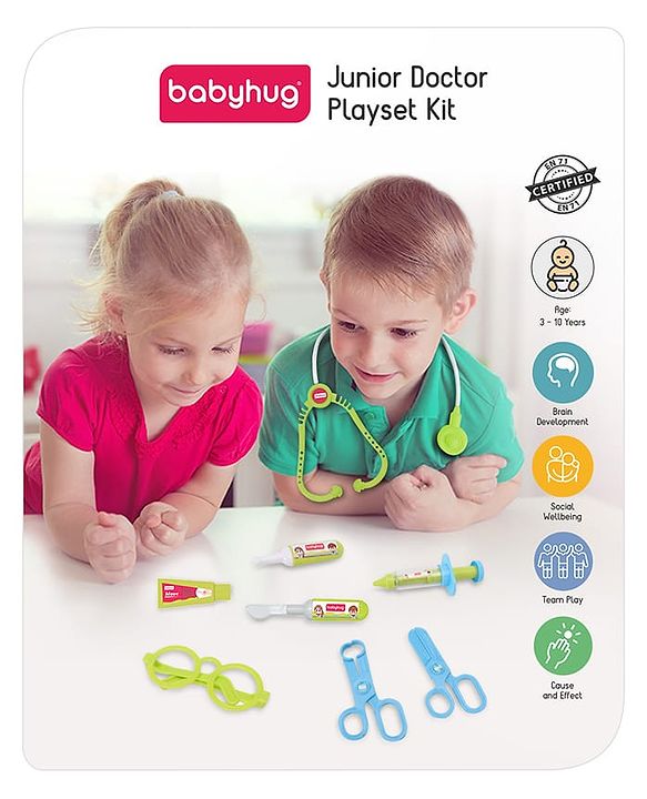 Babyhug Junior Doctor Play Set 15 Pieces - Pink | Pretend Care & Social Play | Inspires Empathy &  Imaginative Role-Play | BIS Certified