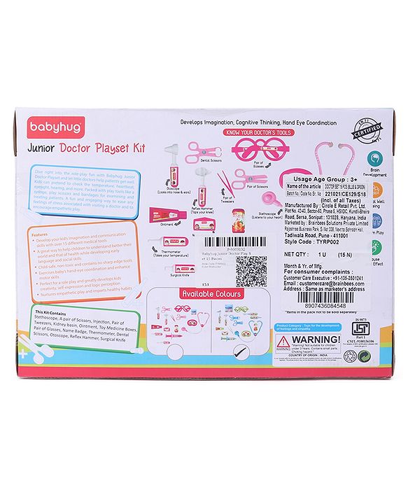Babyhug Junior Doctor Play Set 15 Pieces - Pink | Pretend Care & Social Play | Inspires Empathy &  Imaginative Role-Play | BIS Certified