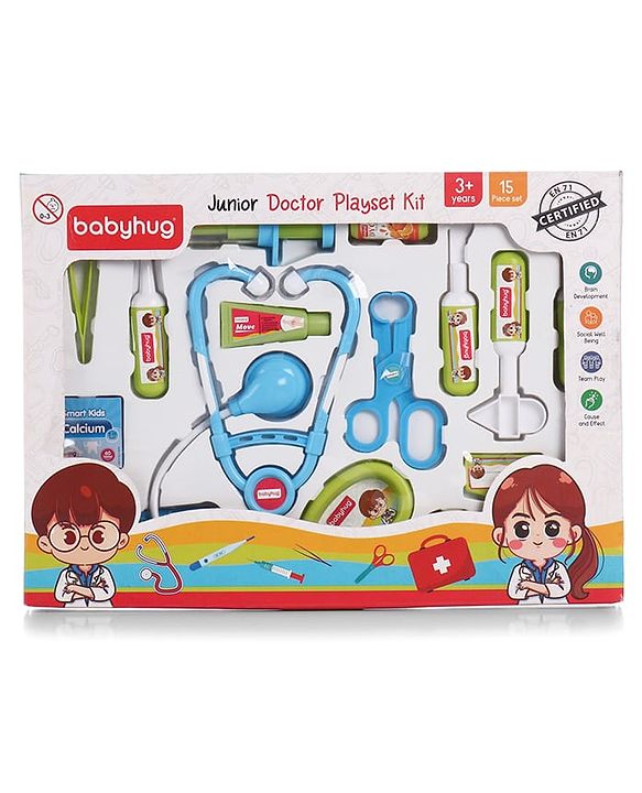 Babyhug Junior Doctor Play Set 15 Pieces - Pink | Pretend Care & Social Play | Inspires Empathy &  Imaginative Role-Play | BIS Certified