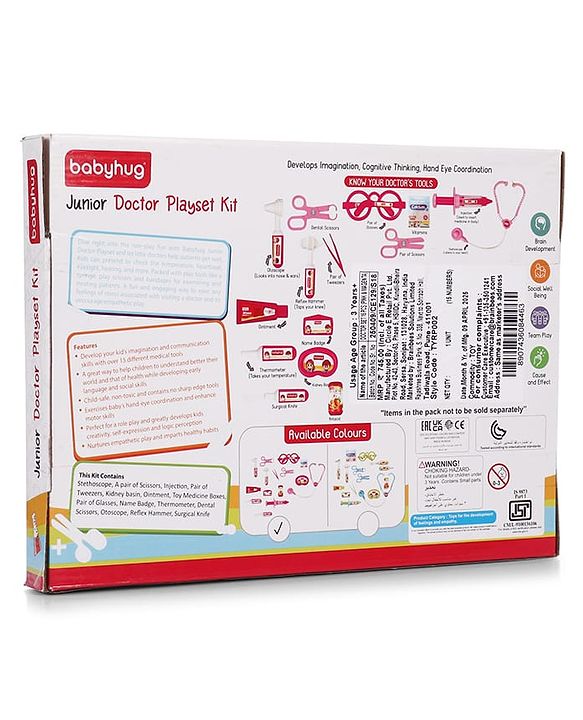 Babyhug Junior Doctor Play Set 15 Pieces - Pink | Pretend Care & Social Play | Inspires Empathy &  Imaginative Role-Play | BIS Certified
